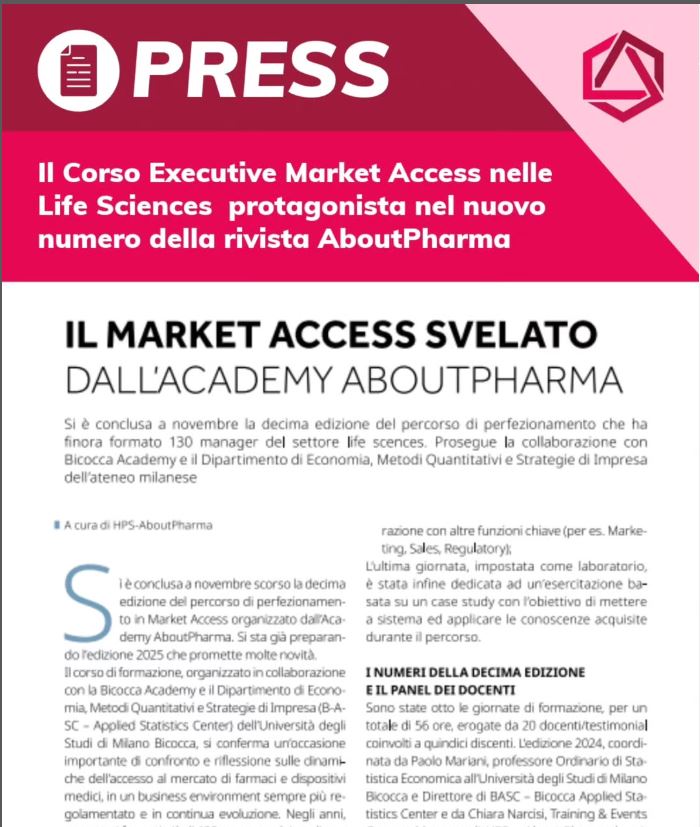 Il Corso Executive Market Access nelle Life Science in primo piano su AboutPharma