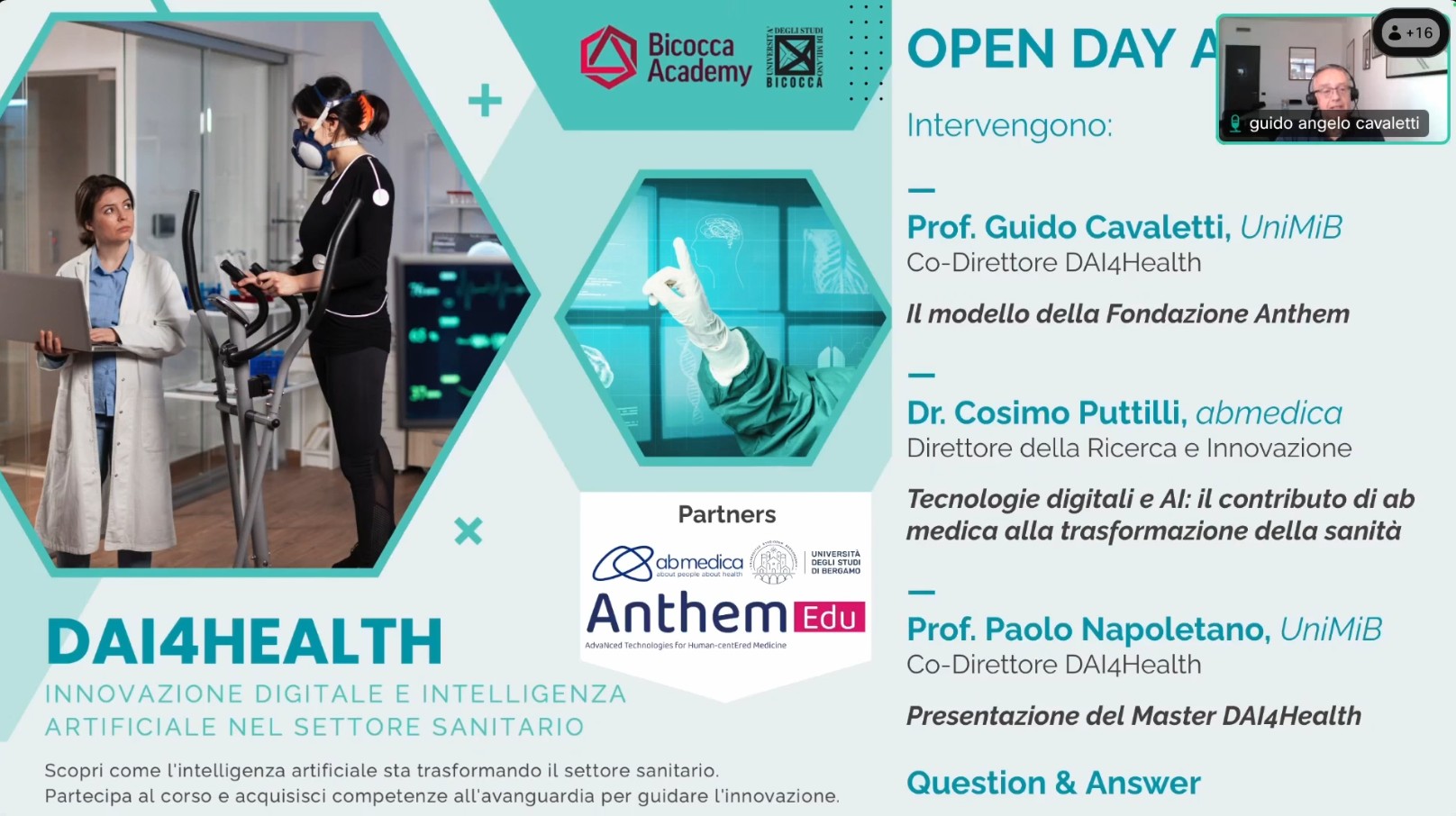 Open Day del Master universitario di II livello “DAI4Health – Innovazione digitale e Intelligenza Artificiale nel settore sanitario”