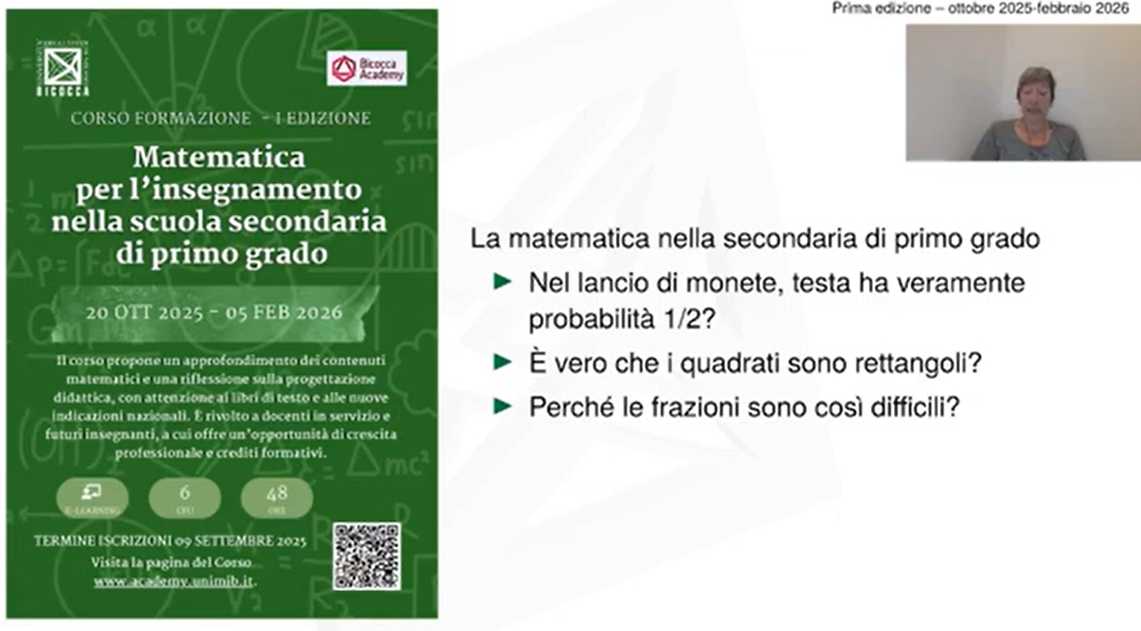 Video-presentazione online | Matematica per l’insegnamento nella scuola secondaria di primo grado